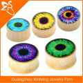Different styles Wood human eye explosion no screw fit ear plugs and tunnels,double flare ear gauge 8mm -25mm